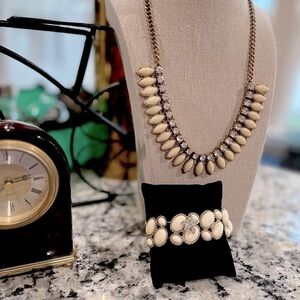 N321 VINTAGE 90s J. Crew Rich Ivory Statement Necklace 18" w/ ext AND BRACELET